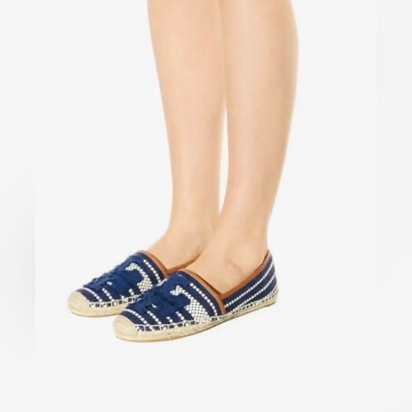 Tory Burch Shaw Espadrille Raffia Shoes Blue and Tan Size 8.5 - Picture 13 of 13